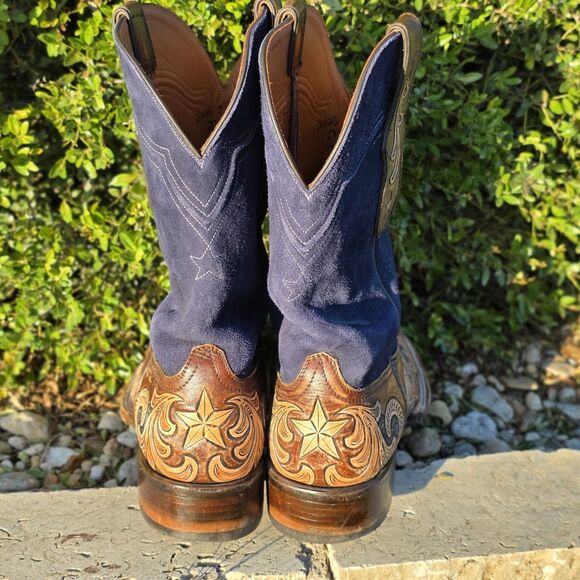 Black Jack Mens 11 Handtooled Stars Square toe Boot Navy Suede main image 4